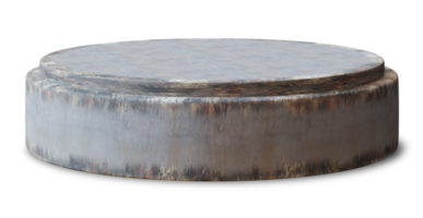 Minimalistic concrete podium on transparent background. Front view. Mock up for product display. Cut out pedestal or platform. Empty scene. Stage, showcase for advertising, merchandise. 3D render. png