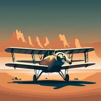 vintage airplane with desert view vector
