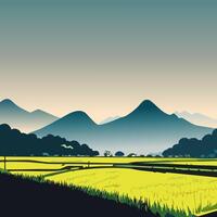 views of mountains and rice fields vector