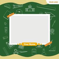 photo frame template with school tools frame vector