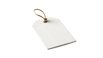 A blank white tag with a string, perfect for labeling items or gifts in various creative projects. Isolated on transparent background png