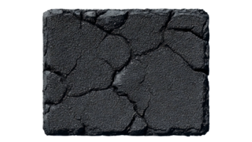 Rectangular rough black asphalt texture with rough and grainy surface. Isolated on transparent background png
