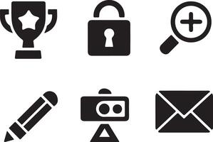 Simple Black Icons Trophy, Lock, Microchip And More vector