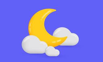 3d icon cartoon yellow crescent clouds new idea concept design on background vector