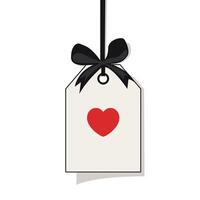 simple gift tag with a red heart printed in the center, tied with a black ribbon vector