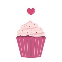 pink cupcake with a heart-shaped topper and red sprinkles vector
