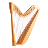 Elegant Wooden Harp with Graceful Curves and Sleek Design, Capturing the Beauty of Musical Instruments in a Stunning Studio Setting png