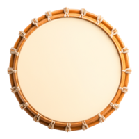 Traditional Round Drum with Wooden Frame and White Skin Surface, Perfect for Music Performance, Cultural Events, and Artistic Expressions in Vibrant Settings png