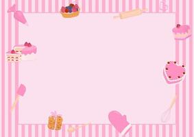 Cake and baking utensils with striped background vector