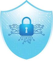 Technology cyber security shield illustration. Concept of internet privacy, cyber protection and antivirus. Shield lock in futuristic style vector