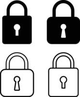 Lock icon set isolated on white background. Locked black line icon collection. Security symbol flat design. vector