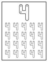 Number Tracing Practice Worksheets For Kids Number Four 4 vector
