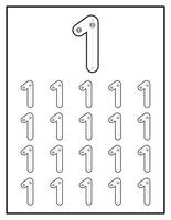 Number Tracing Practice Worksheets For Kids Number One 1 vector