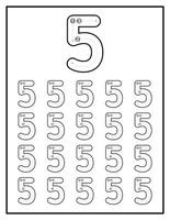 Number Tracing Practice Worksheets For Kids Number Five 5 vector