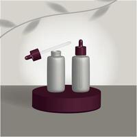 Bottles with a pipette. 3D rendering. Can be used to create presentations, labels, packaging for cosmetics, shampoos, care products, vitamins and supplements. vector