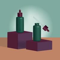 3D rendering. Bottles with a pipette. Can be used to create product presentations, labels, packaging for shampoos, cosmetics, itamins, care products, and supplements. vector