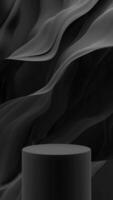 Black podium and silk wave luxury, vertical motion background seamless loop, 3d rendering video