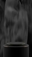 Black gold podium and silk wave luxury, vertical motion background seamless loop, 3d rendering video