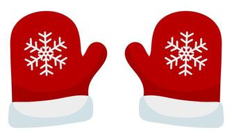 Flat icon of winter mittens with snowflake isolated on white background. vector