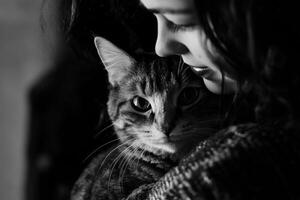 Young woman embracing and showing affection to her lovely cat photo