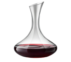 Elegant glass wine decanter filled with red wine on transparent background png