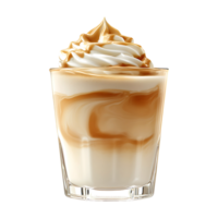 Coffee and cream swirling in a clear glass isolated on transparent background. png
