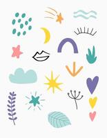 set of icons for your design with leaf heart and sun vector