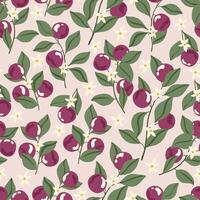 seamless pattern with cherry and flowers and leaf vector