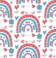 seamless pattern with colorful rainbow and flower vector