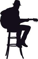 Silhouette of a man playing guitar on a stool vector