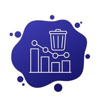 Reducing waste icon with a chart and trash bin, line vector
