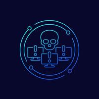 Botnet icon, bot attack, malware in computers, linear design vector