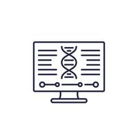 bioinformatics icon with dna and computer, line vector