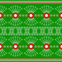 Abstract Ikat green and red circle swirl shape seamless pattern and geometric shapes on wallpaper and background. Christmas and new year concept vector