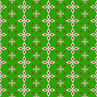 Abstract Ikat white and red with circle floral ornament seamless pattern and geometric shapes on green wallpaper and background. Christmas and new year concept vector