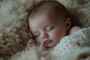 Newborn baby sleeping peacefully on soft blanket photo