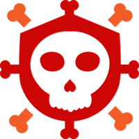 a red and white skull and crossbones on a shield png