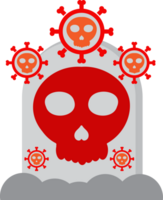 a skull and tombstone with a red virus png