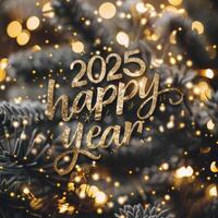 Glittering 2025 Happy New Years Greeting With Lights and Snow photo