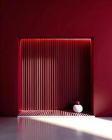 A red wall with a red light and a white object photo