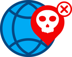 globe with location pin and a skull on it png