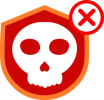 a skull and delete on a red shield png