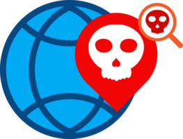 bloe globe with location warning skull on it png