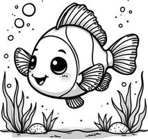 A cartoon fish swimming in the ocean coloring pages vector