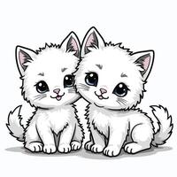 Two cute white kittens isolated on white background vector