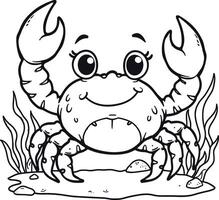 A crab coloring page with a cartoon crab vector
