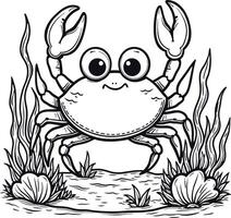 A coloring page with a crab in the ocean vector