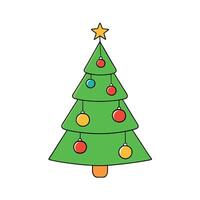A close up of a christmas tree with ornaments hanging from it. vector