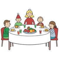 Christmas Family Dinner Table with blurred background. vector