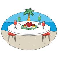 Christmas dinner romantic table setting on the beach. vector